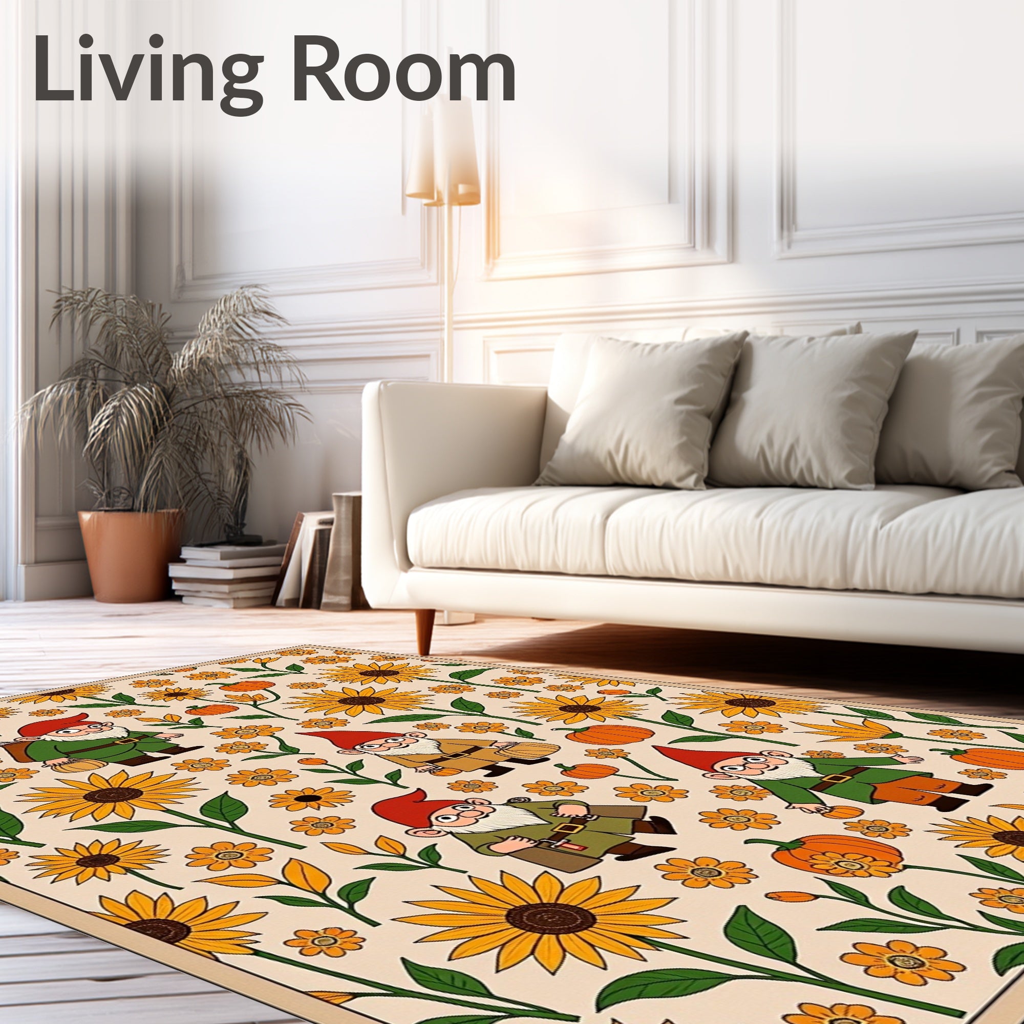 Autumn Gnomes and Sunflowers Field Rug