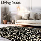 Black Floral Vine Medallion Rug