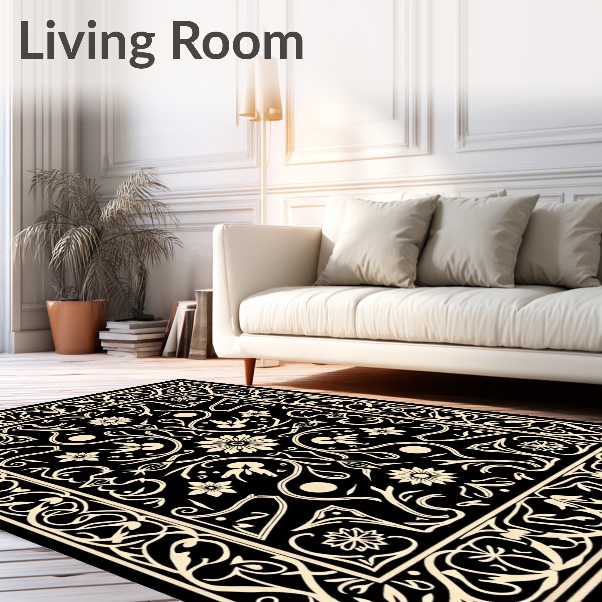 Black Floral Vine Medallion Rug