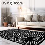 Black White Intricate Floral Scrollwork Rug