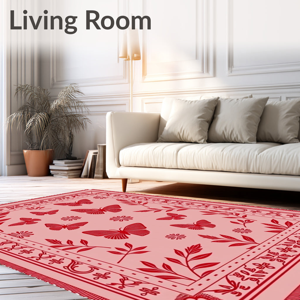 Whimsical Red Butterfly Garden Rug