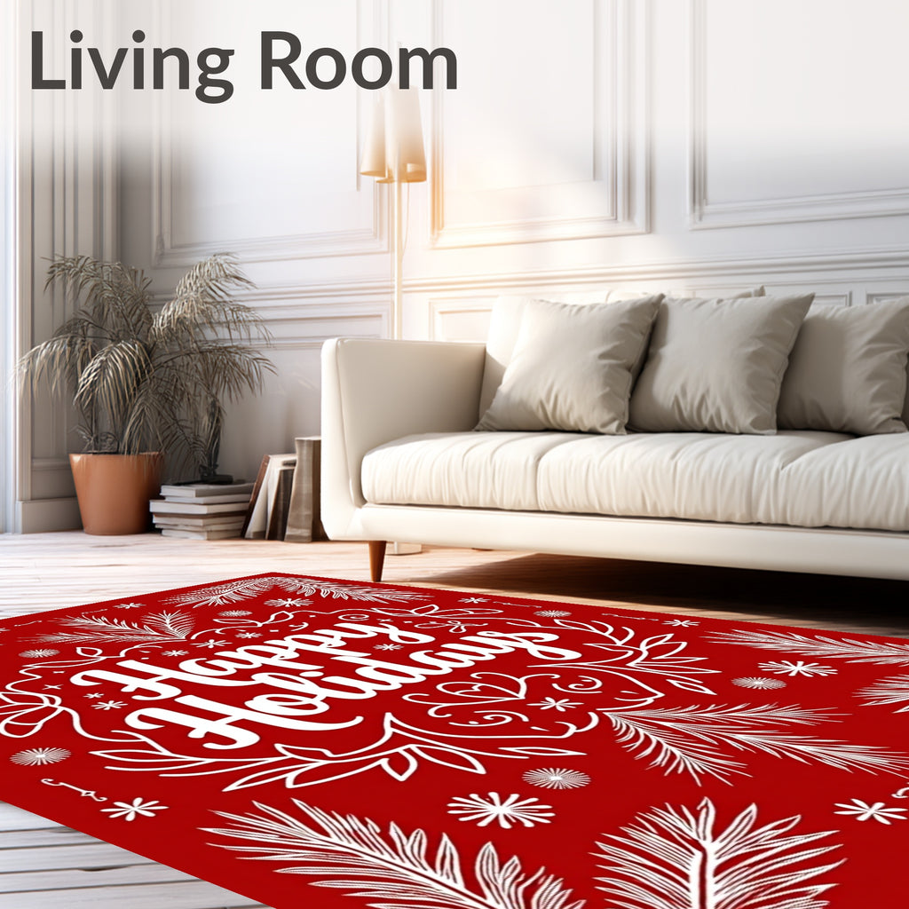 Red White Floral Holiday Festivity Rug