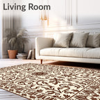 Ornate Brown Floral Scroll Medallion Rug