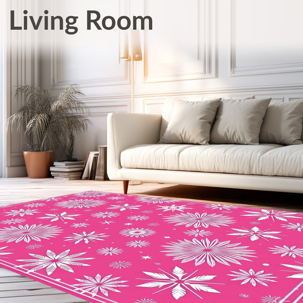 Pink Snowflake Graphic Starburst Area Rug