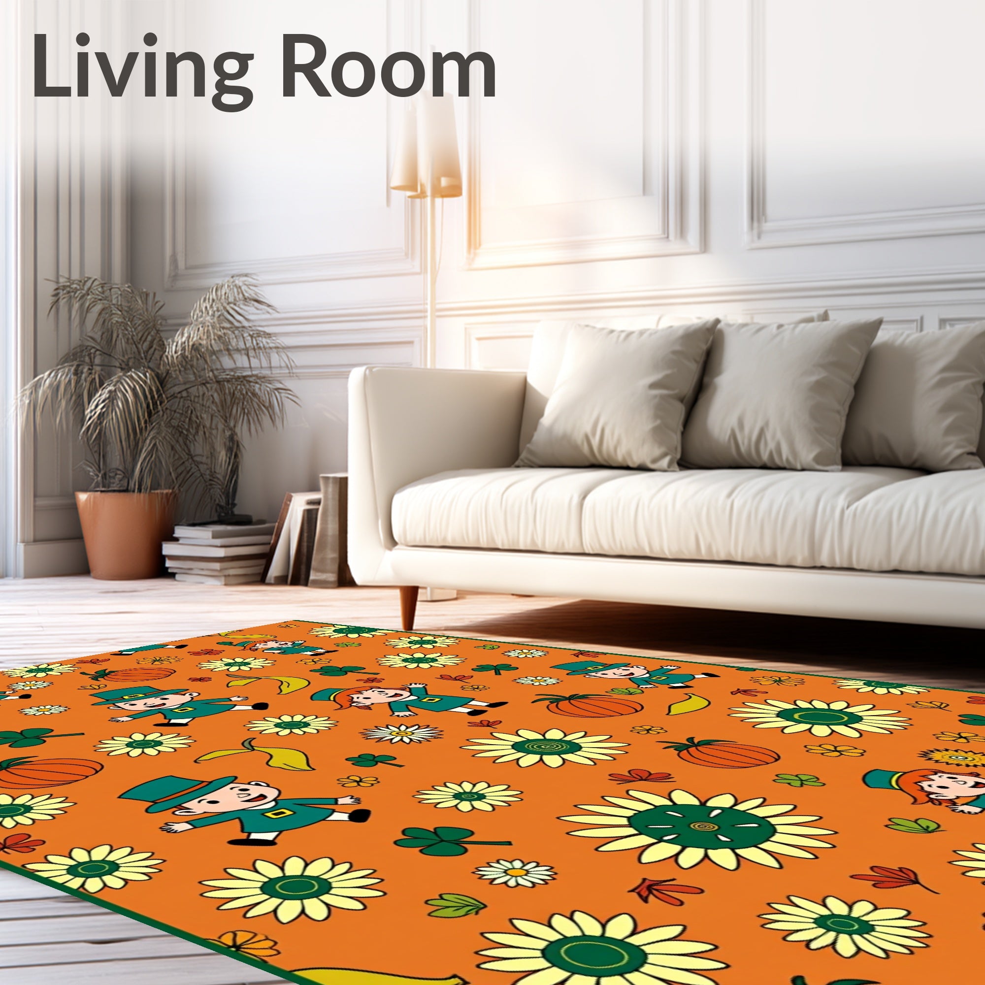 Orange Autumn Children Floral Pumpkin Rug