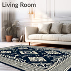 Navy Ivory Geometric Medallion Banded Rug