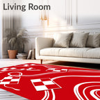 Red White Checkerboard Swirls Rug