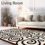 Cream Black Swirls Abstract Rug