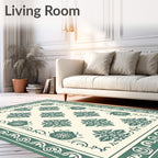 Vintage Teal Floral Medallion Border Rug