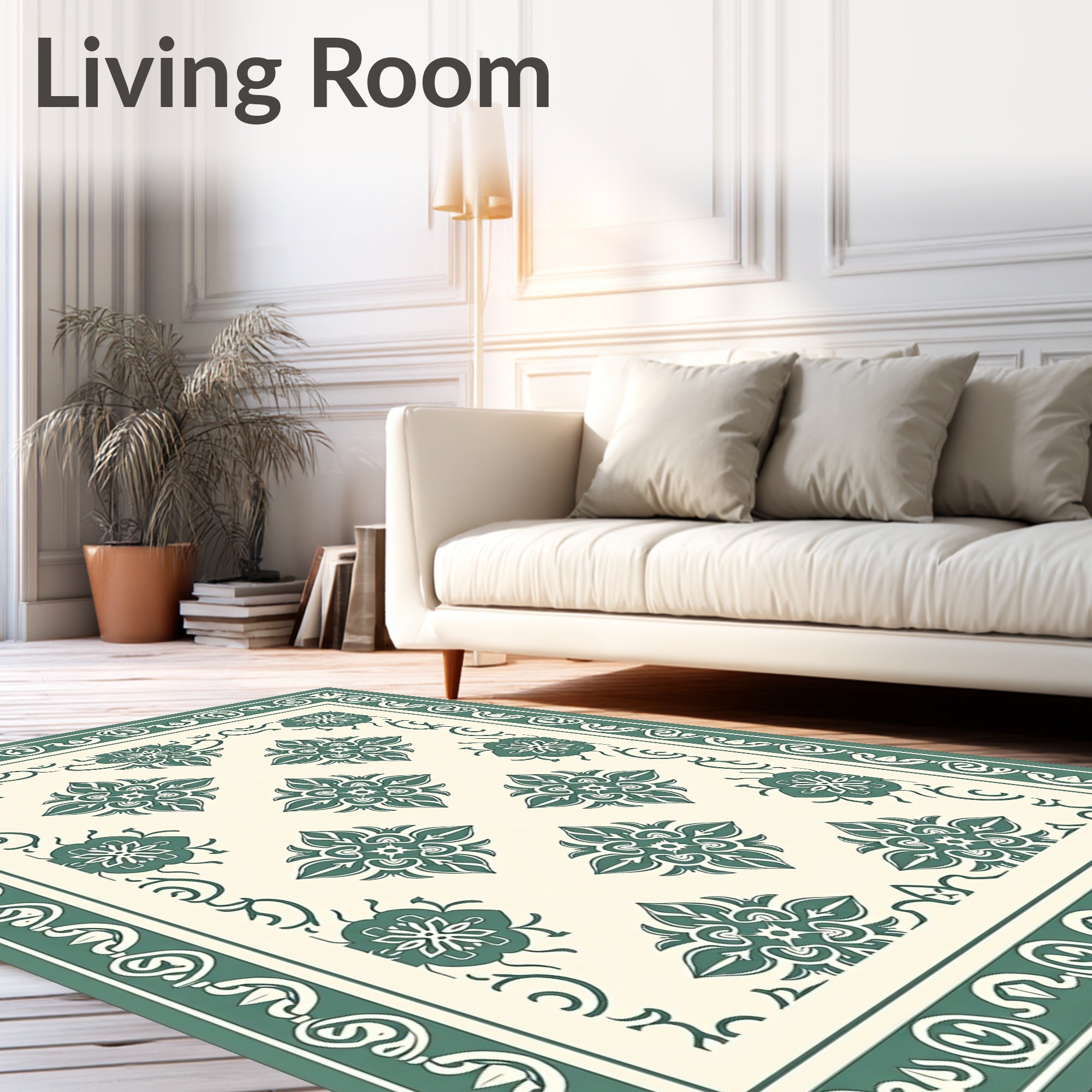 Vintage Teal Floral Medallion Border Rug