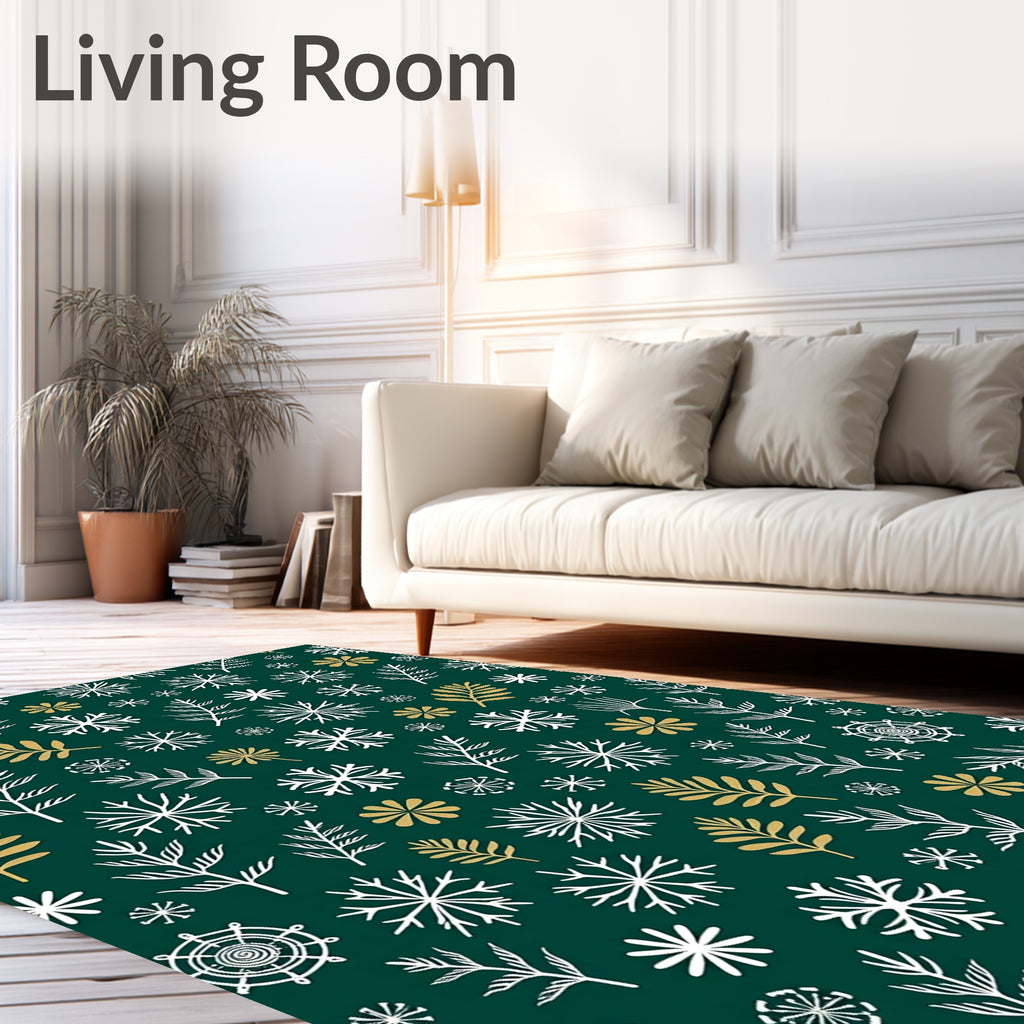 Emerald Forest Snowflakes Leaf Medley Rug