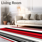 Bold Red Stripe Grid Rug
