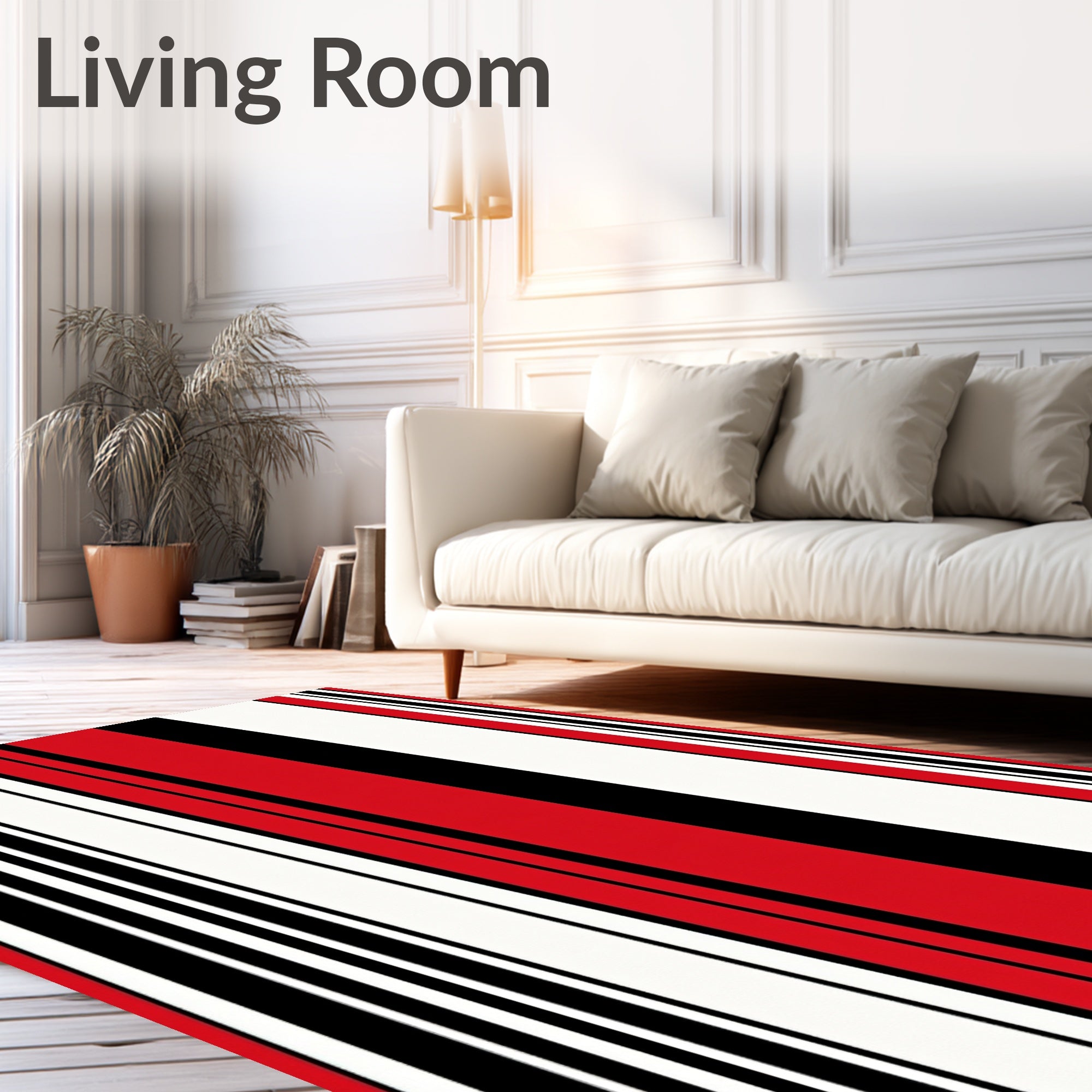 Bold Red Stripe Grid Rug