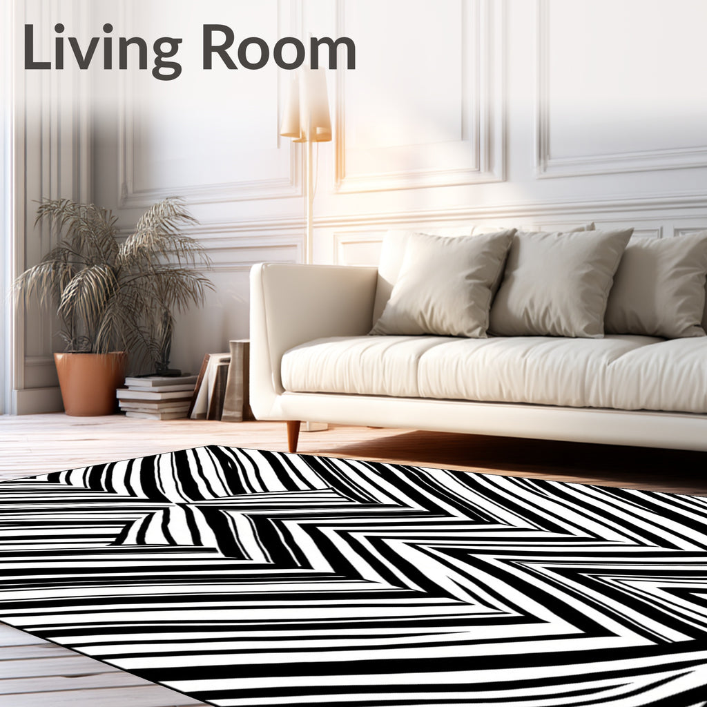 Bold Black White Chevron Stripe Rug