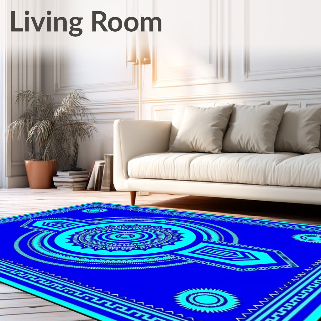Royal Blue Turquoise Mandala Geometric Rug