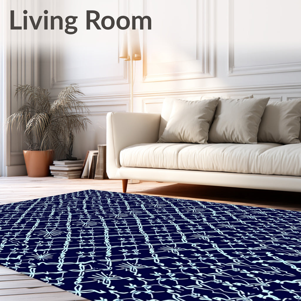 Navy Light Blue Intricate Lattice Rug