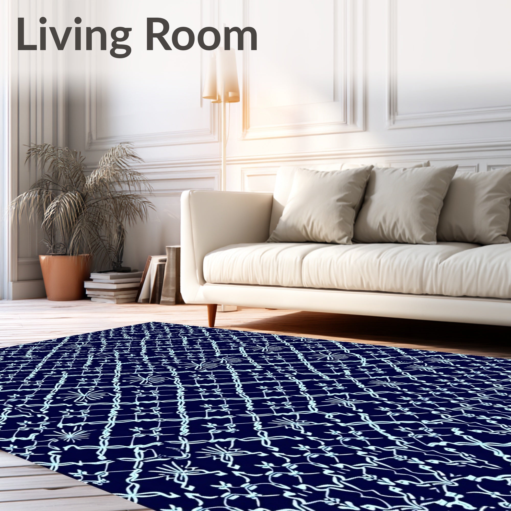 Navy Light Blue Intricate Lattice Rug