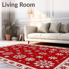 Holiday Red White Snowflake Arrangement Rug