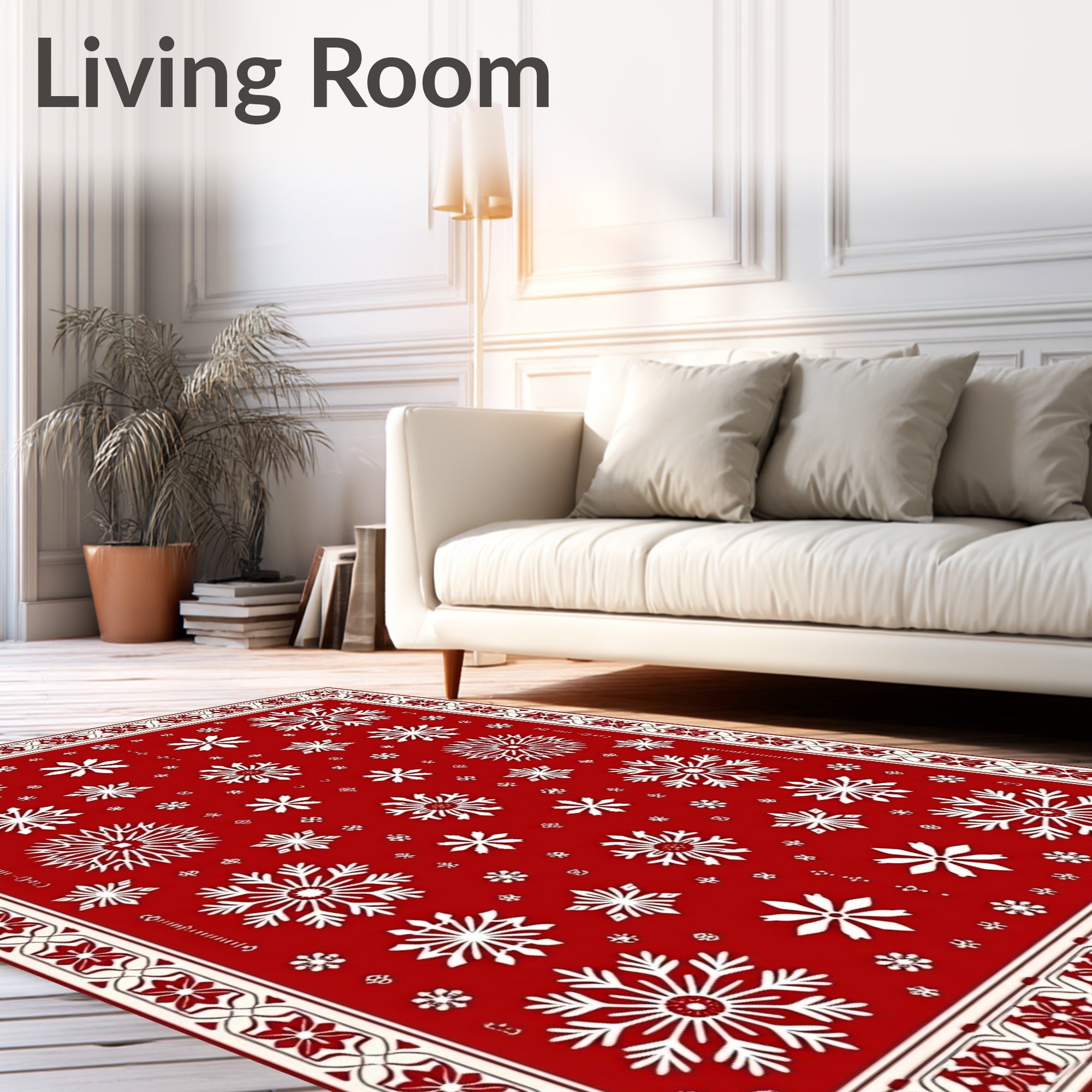 Holiday Red White Snowflake Arrangement Rug