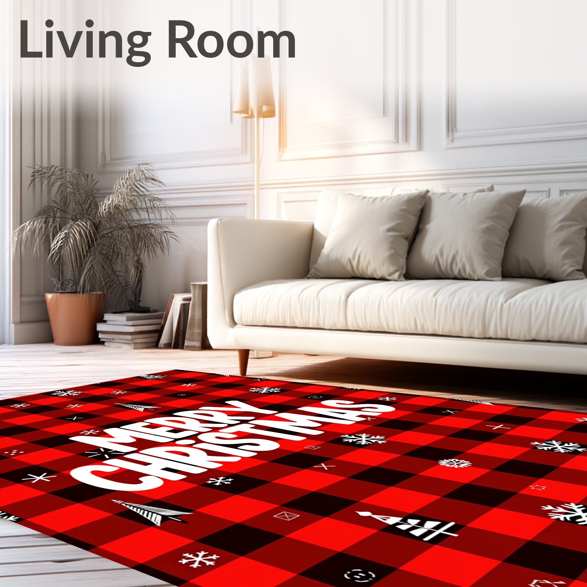Red Black Buffalo Check Christmas Trees Rug