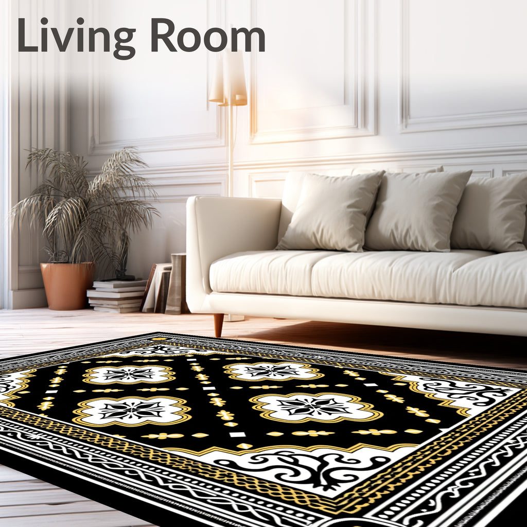 Black Yellow White Medallion Frame Rug