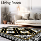 Black Yellow White Medallion Frame Rug