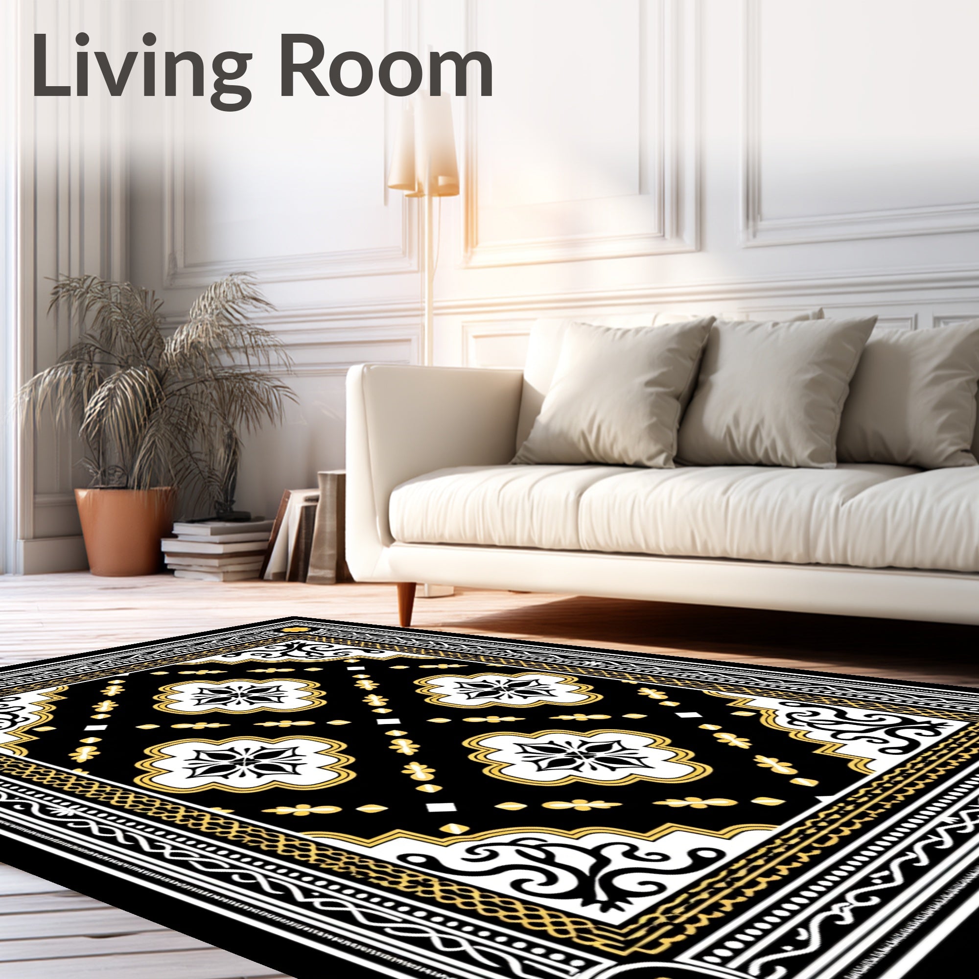 Black Yellow White Medallion Frame Rug