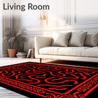 Crimson Tribal Labyrinth Border Rug
