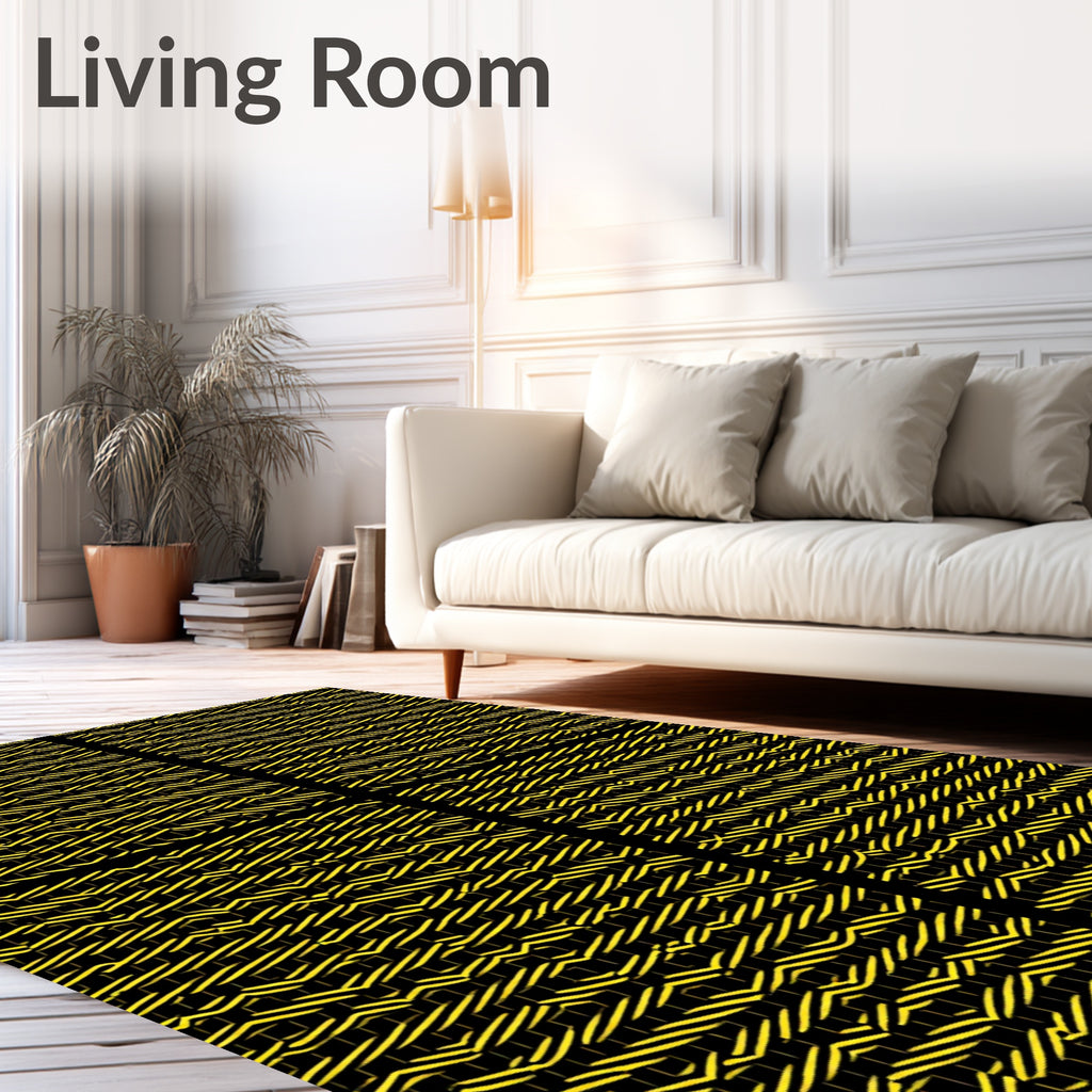 Bold Yellow Black Interlocking Geometric Rug