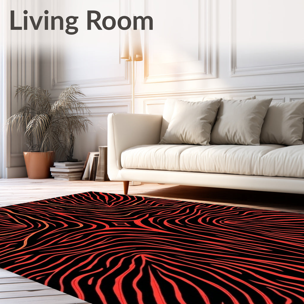 Crimson Black Abstract Fire Swirl Rug
