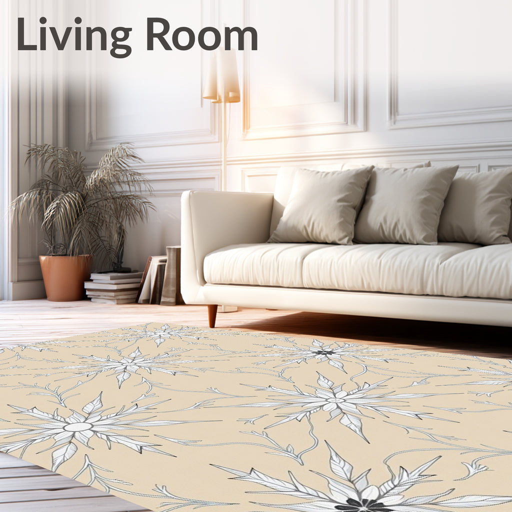 Natural Beige Snowflake Floral Art Rug