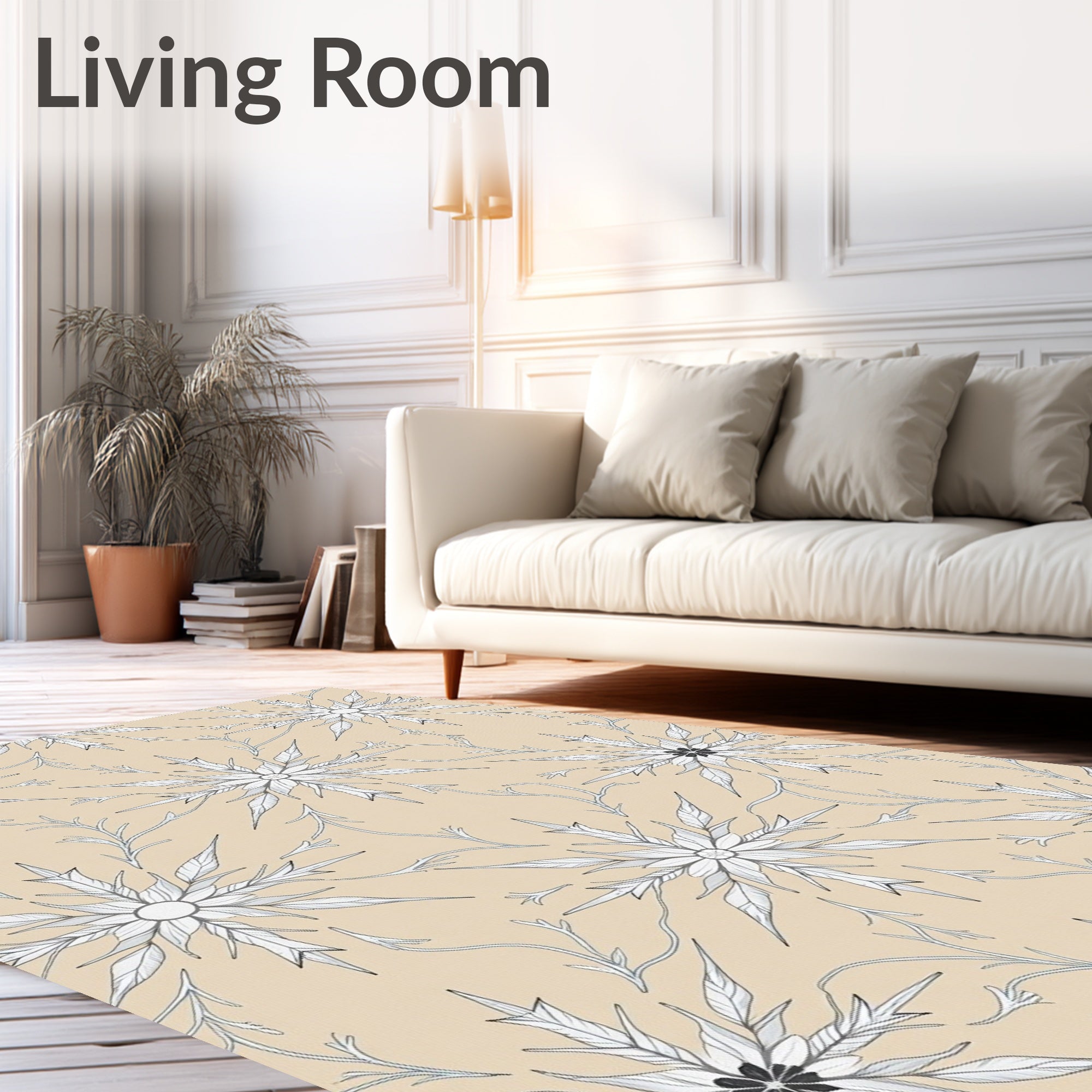Natural Beige Snowflake Floral Art Rug