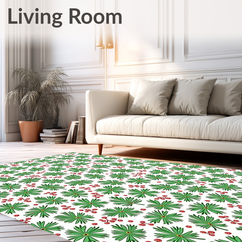 Green Leaf Red Berry Cluster Tile Rug
