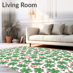 Green Leaf Red Berry Cluster Tile Rug