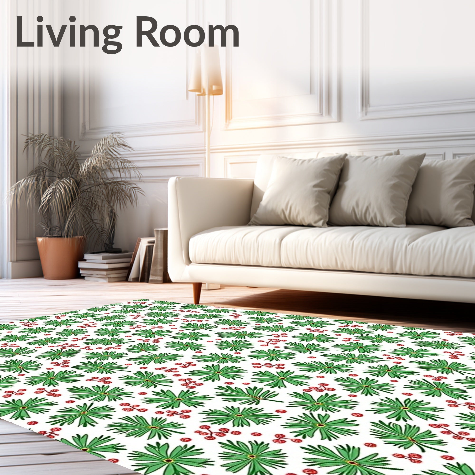 Green Leaf Red Berry Cluster Tile Rug