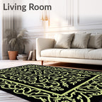 Black Light Green Ornate Floral Rug