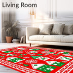 Red Green White Village Snowflakes Border Rug