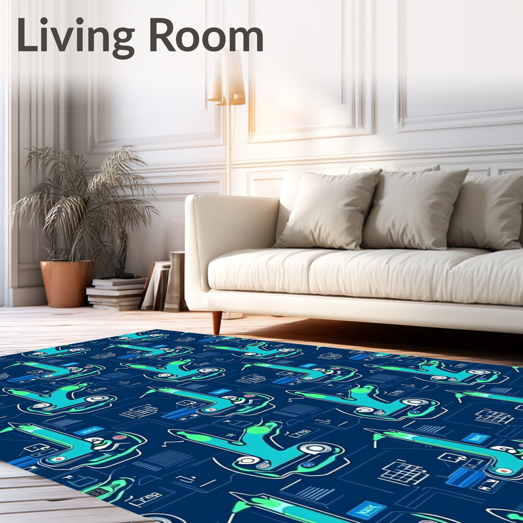 Futuristic Teal Circuit Board Abstract Rug