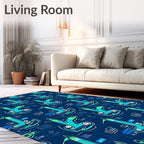 Futuristic Teal Circuit Board Abstract Rug