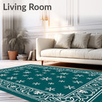 Deep Teal Snowflake Border Rug