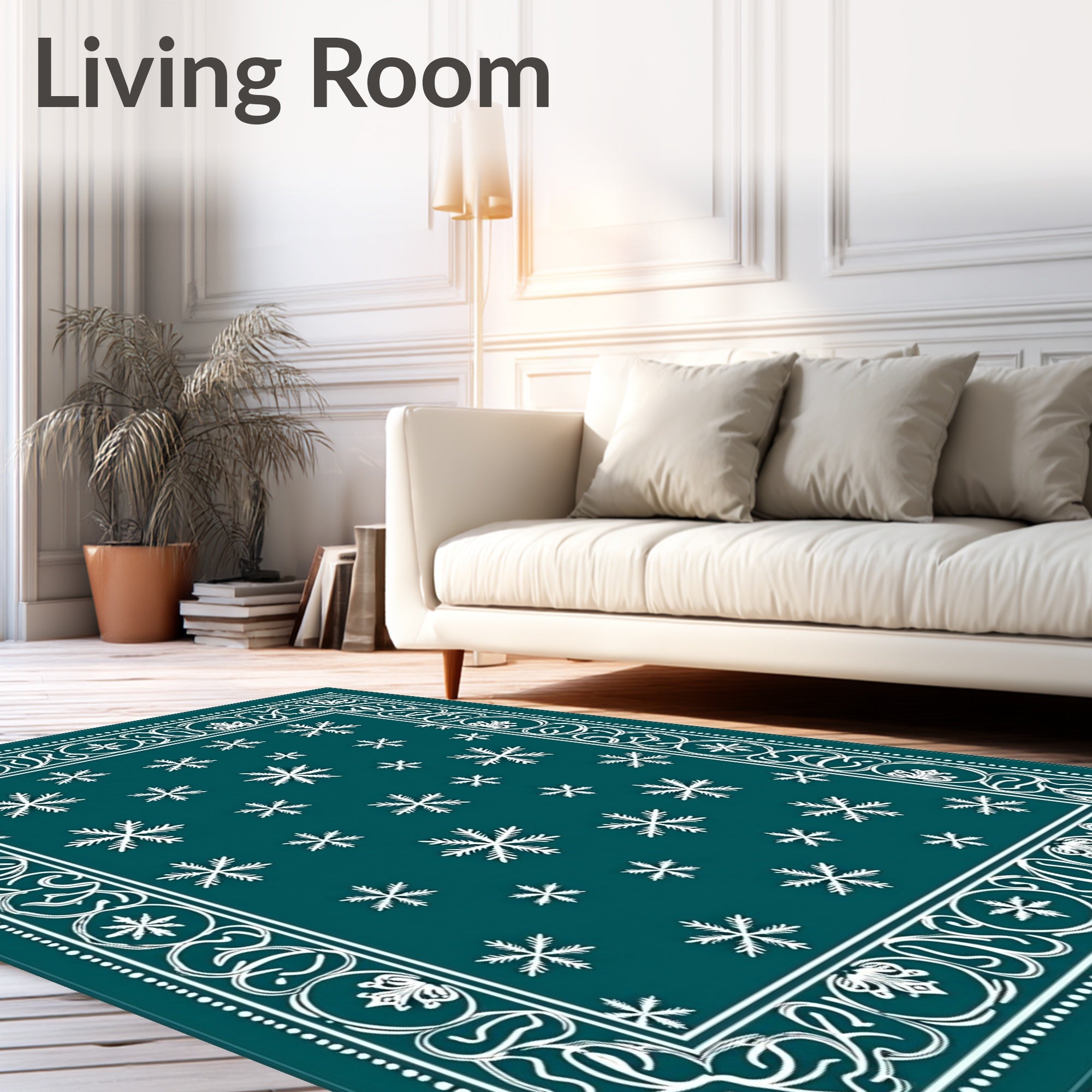Deep Teal Snowflake Border Rug