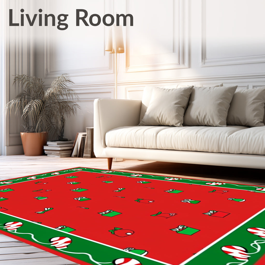 Red And Green Festive Gift Collage Rug