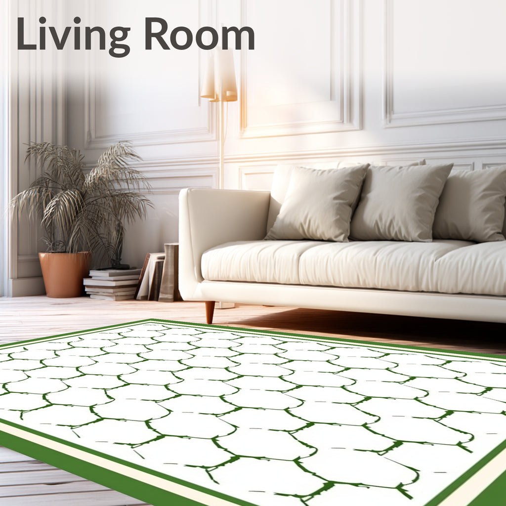 Green Textured Hexagon Grid Rug