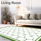 Green Textured Hexagon Grid Rug