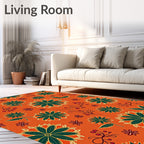Vibrant Orange Green Floral Medallion Rug