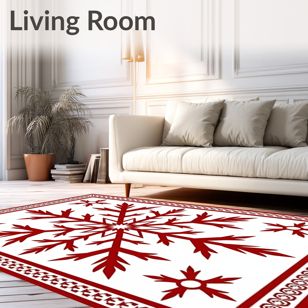 Crimson Snowflake Ornate Border Rug