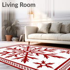 Crimson Snowflake Ornate Border Rug