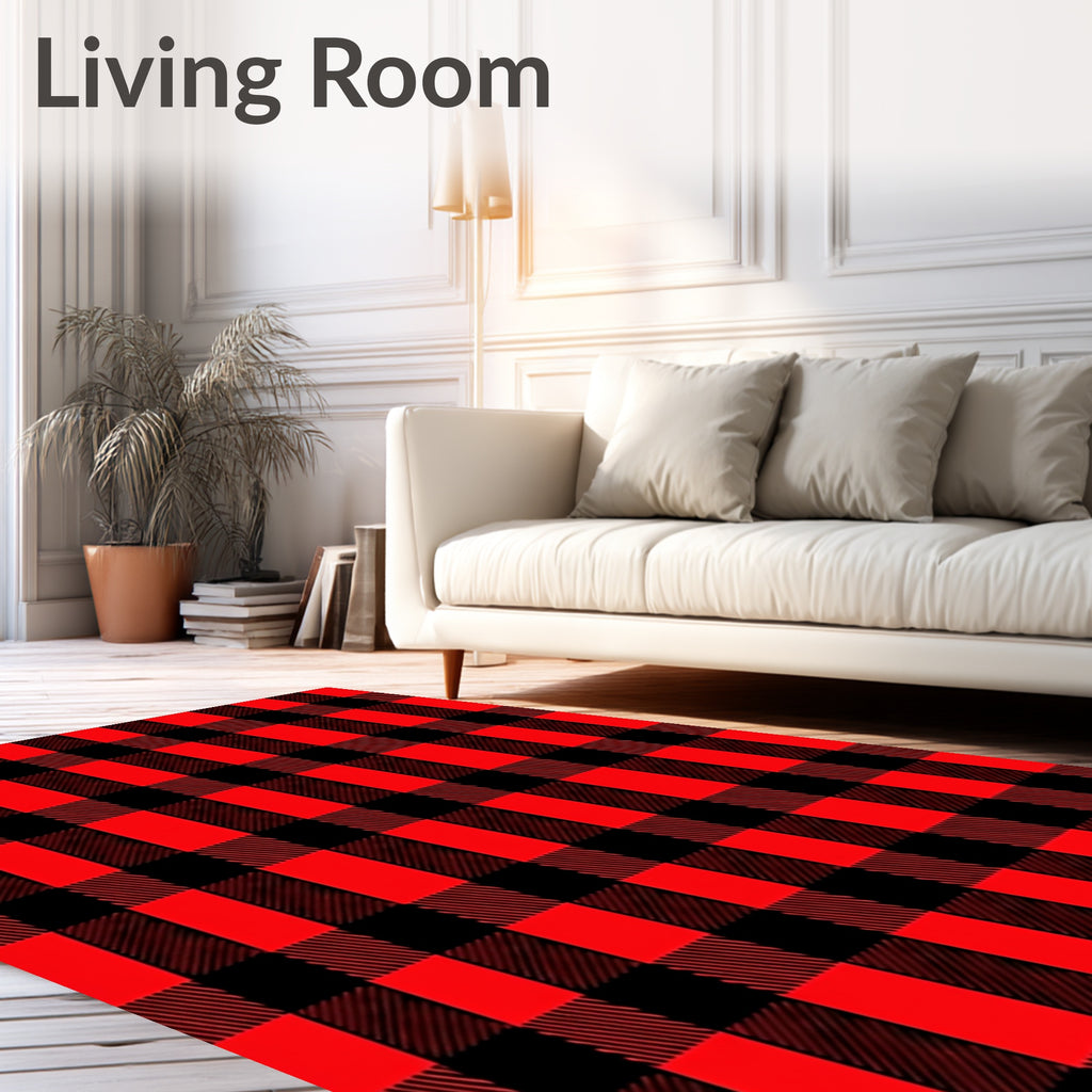 Bold Red Black Gingham Check Rug