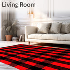 Bold Red Black Gingham Check Rug