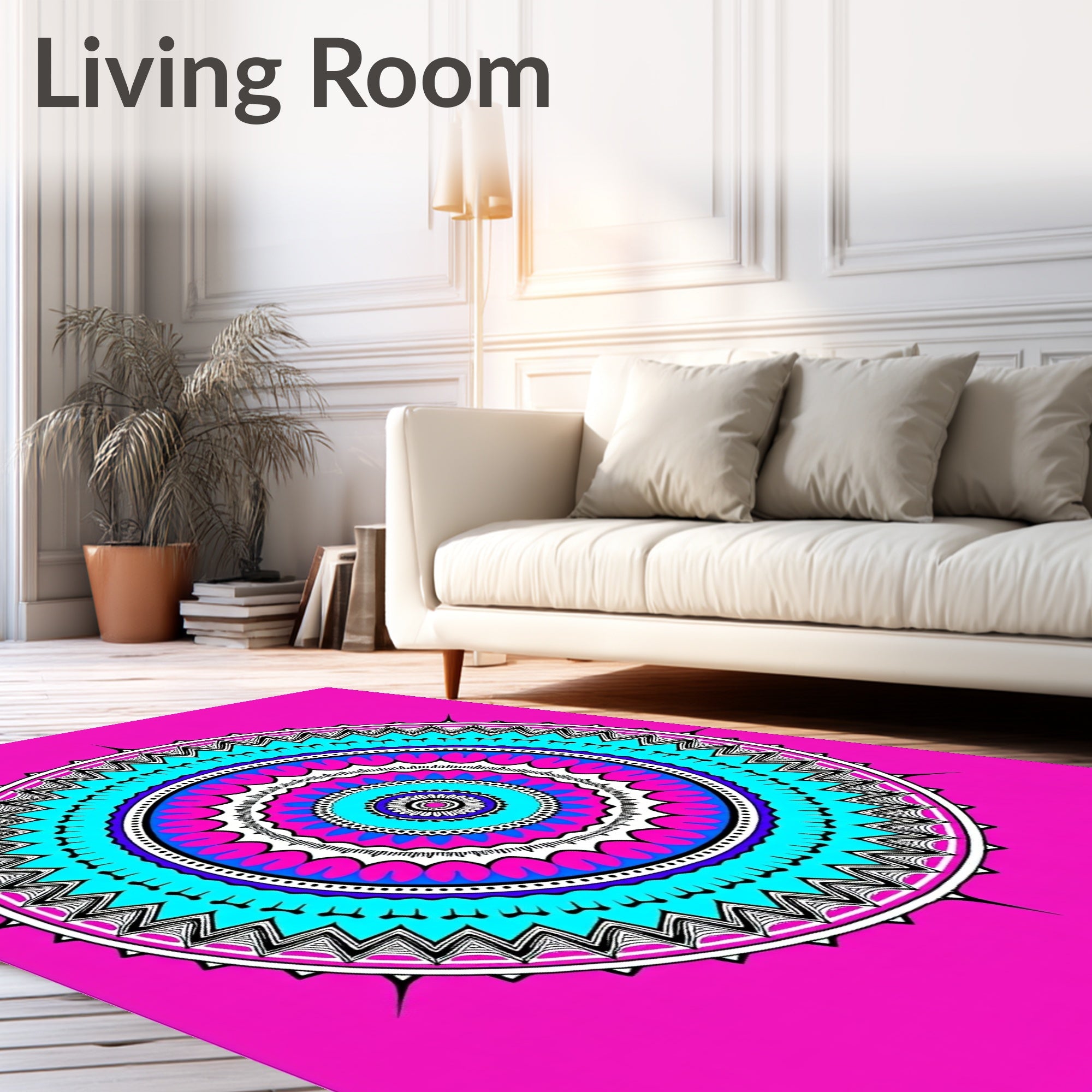 Vibrant Pink Teal Mandala Medallion Rug